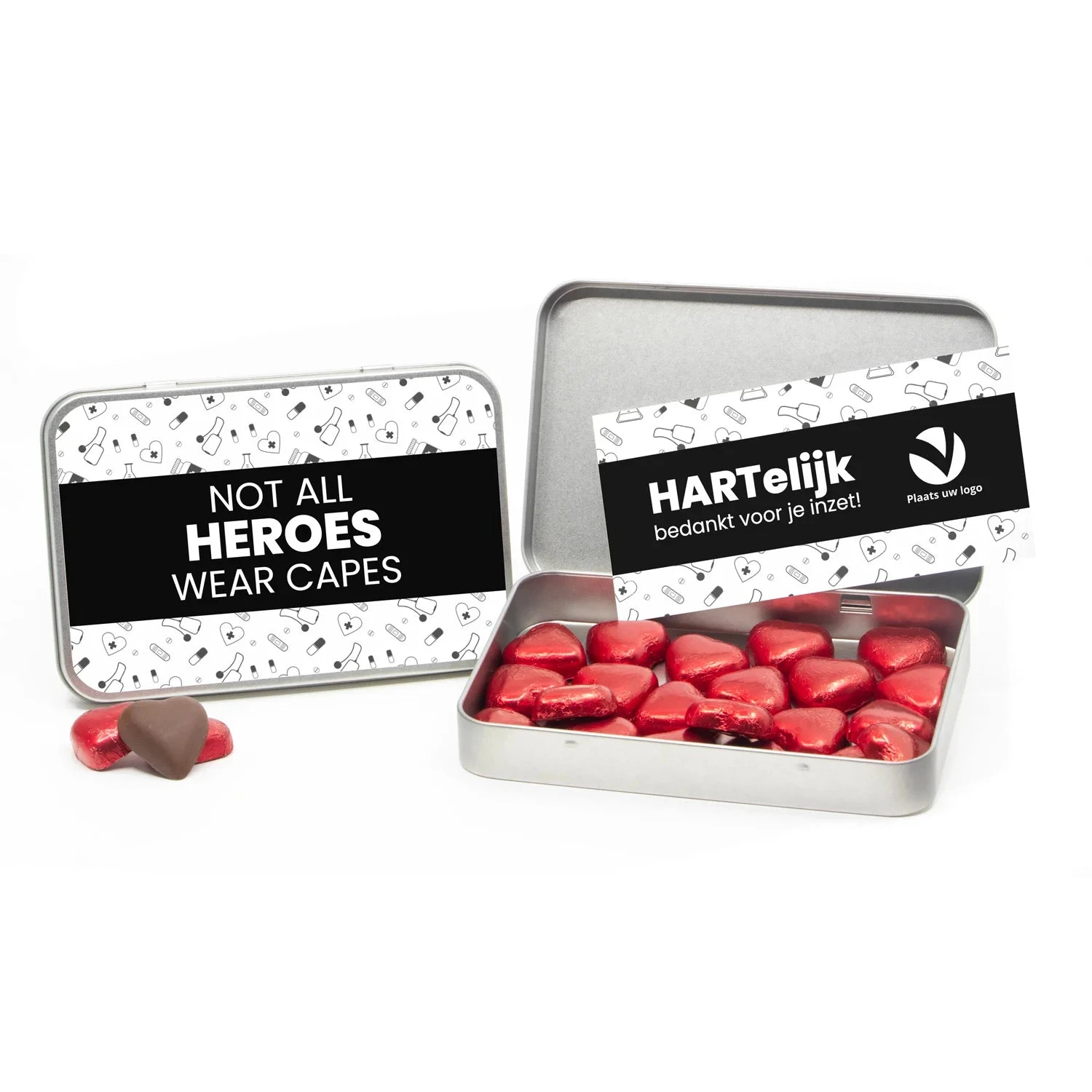Chocolade Harten In Blik Met Persoonlijke Kaart - Verpleging 4 Chocolade Harten In Blik Met Persoonlijke Kaart - Verpleging - Afbeelding 2