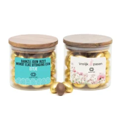 Pot Medium Met Ribbelglas En Paaseitjes - Pasen -Casa del Ringraziamento Acaciapot 500ml paasei3