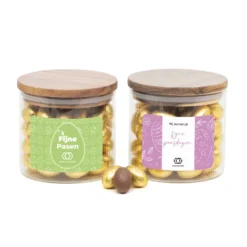 Pot Medium Met Ribbelglas En Paaseitjes - Pasen -Casa del Ringraziamento Acaciapot 500ml paasei4