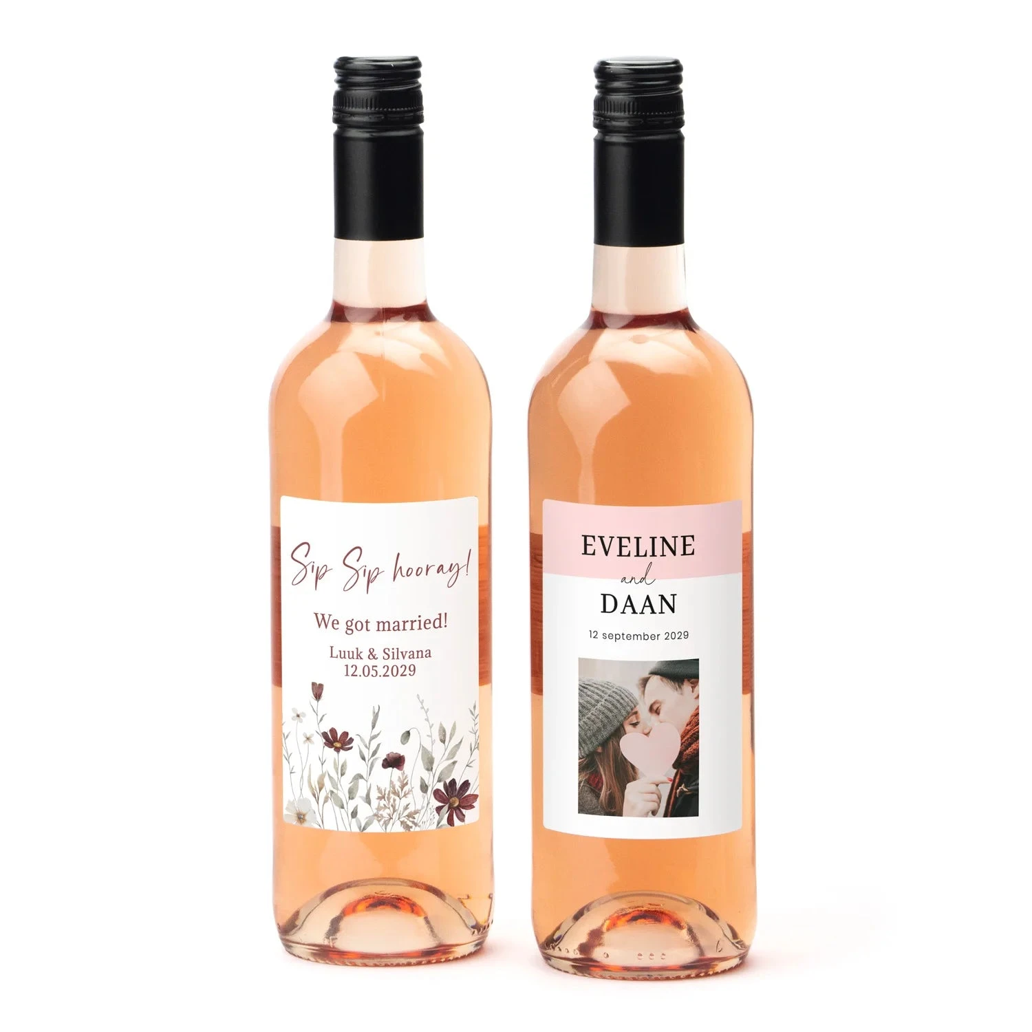 Fles Rosé Wijn Met Persoonlijk Etiket - Trouwen 4 Fles Rosé Wijn Met Persoonlijk Etiket - Trouwen - Afbeelding 2