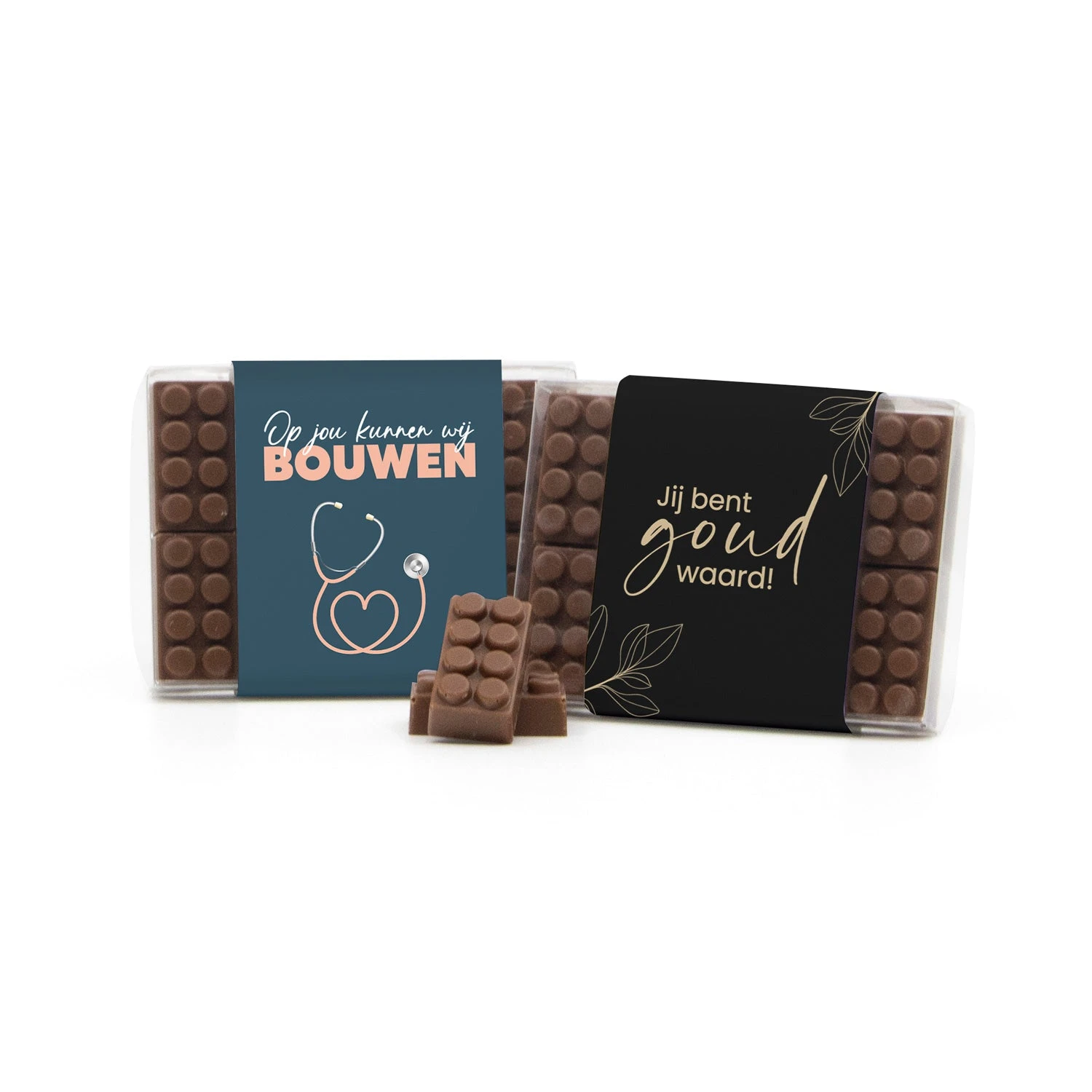Chocolade Bouwstenen Met Eigen Sleeve - Verpleging 3 Chocolade Bouwstenen Met Eigen Sleeve - Verpleging