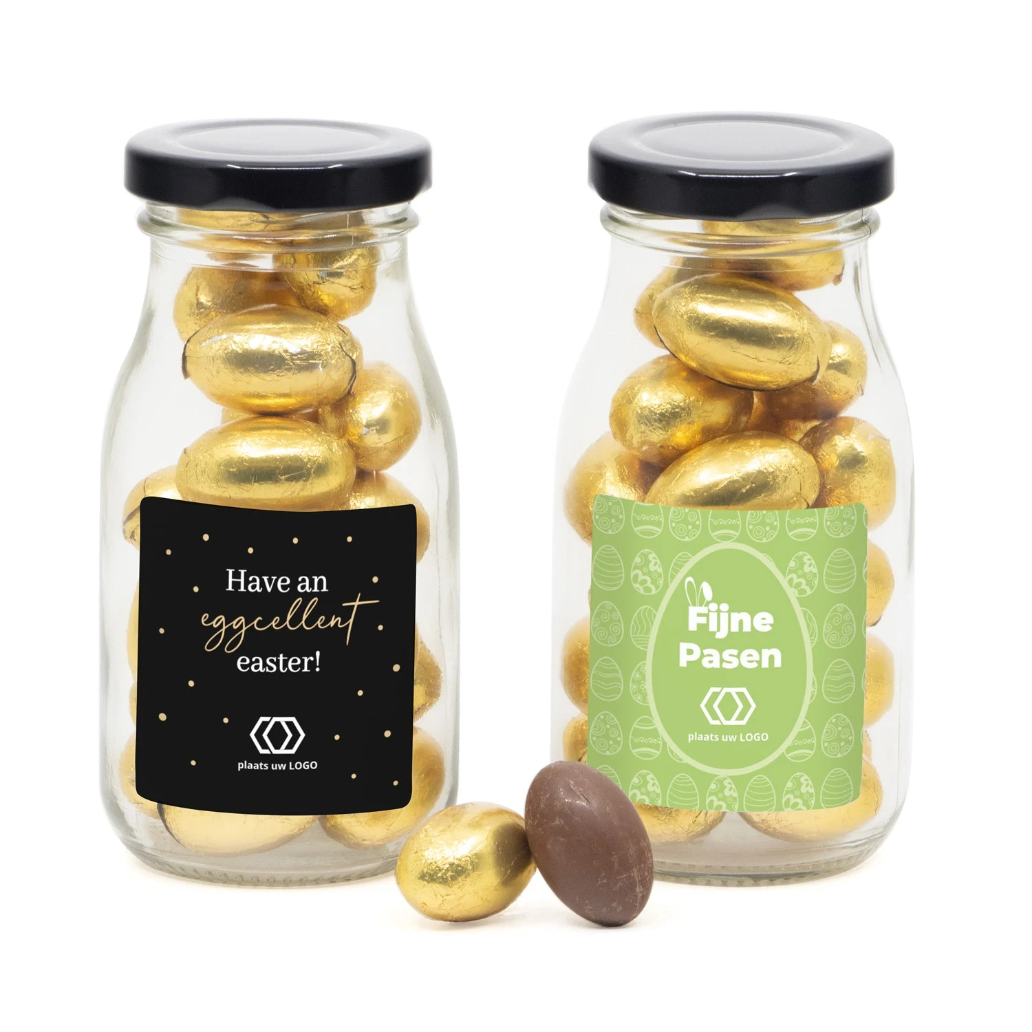 Glazen Melkflesje Met Paaseitjes - Pasen 3 Glazen Melkflesje Met Paaseitjes - Pasen