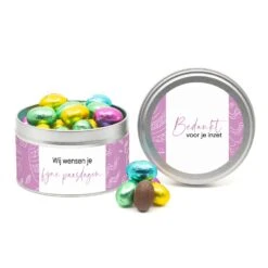 Rond Blik Paaseitjes En Eigen Etiket - Pasen -Casa del Ringraziamento PL432 EITJES KLEUR 1