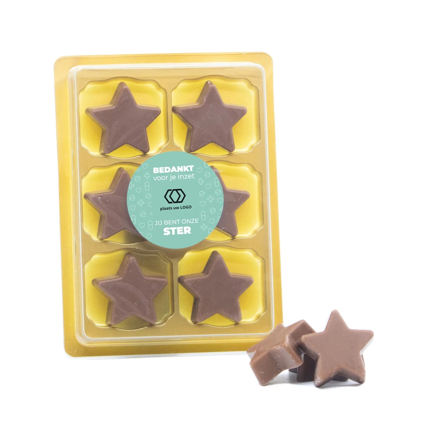 6 Chocolade Sterren In Blister Me Eigen Tekst - Verpleging 4 6 Chocolade Sterren In Blister Me Eigen Tekst - Verpleging - Afbeelding 2