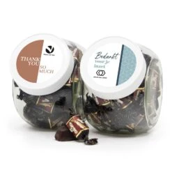 Glazen Snoeppot 0,9L Met Eigen Etiket - Zakelijk -Casa del Ringraziamento Snoeppot 09 chocotoff 2