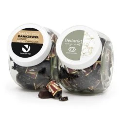 Glazen Snoeppot 0,9L Met Eigen Etiket - Zakelijk -Casa del Ringraziamento Snoeppot 09 chocotoff 3